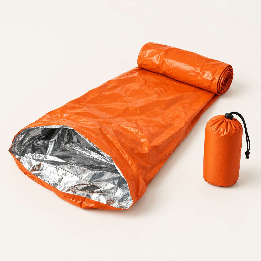Orange emergency bivvy bag with stuff sack
